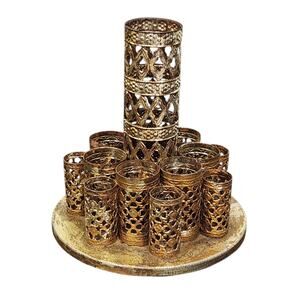 Vintage Lipstick Makeup Brush Holder Vanity Dresser Metal Gold-tone GLAM